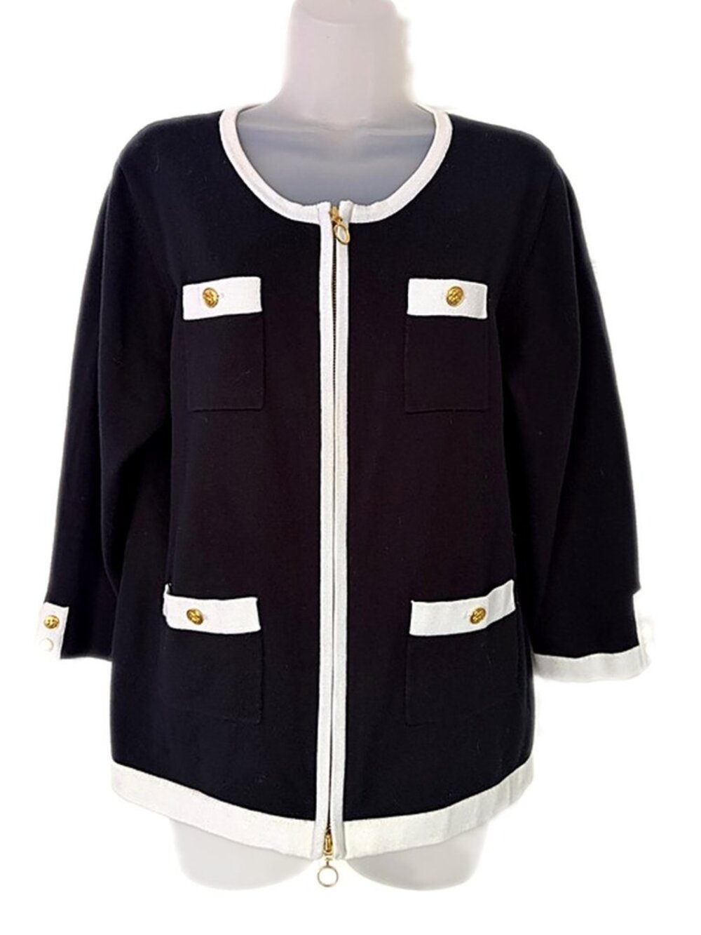Tyler Boe Cotton Cashmere Blend Jacket Navy Blue White Gold Buttons Zipper XL